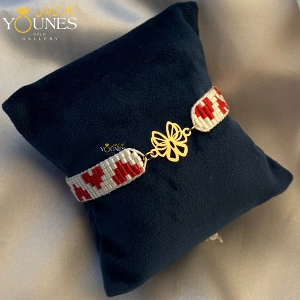 دستبند میوکی سفید قلبی پروانه طلا